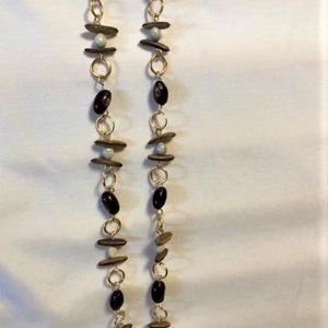 Vintage Brown & Beige Seeds & Gold Rings Necklace